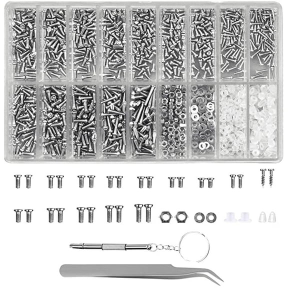 Eyeglass Repair Solution, Composite Stainless Steel Glasses Screws Assortment Kit for Precision Parts Repair Including Spectacles, Watches, Cell Phones (1100 Pieces)