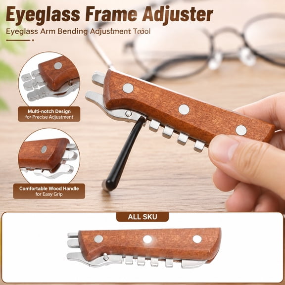 Eyeglass Repair Tool Kit, Wooden Handle Spectacles Adjuster, Stainless Steel Tips Eyewear Adjuster, Frame Straightening Optician Tool, 4.5X1 Inch Practical Eyeglass Fix Tool for