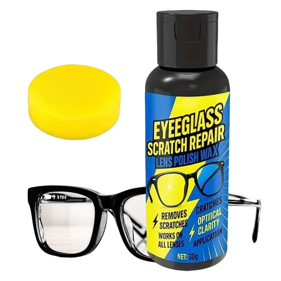 Eyeglass Scratch Remover, Glasses Scratch Repair Liquid with Sponge, Efficient Lens Scratch Removal, Restore Clear Optical Clarity, Polishing Sponge, Multi-purpose for Eyeglasses & Sunglasses