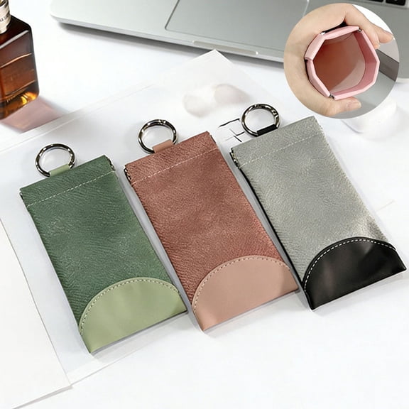 Eyeglass Storage Pouch,Elastic Snap Sunglass Protector,Hangable Faux Leather Sleeve for Lens Anti Scratch and Daily Eyewear Safekeeping(Green)