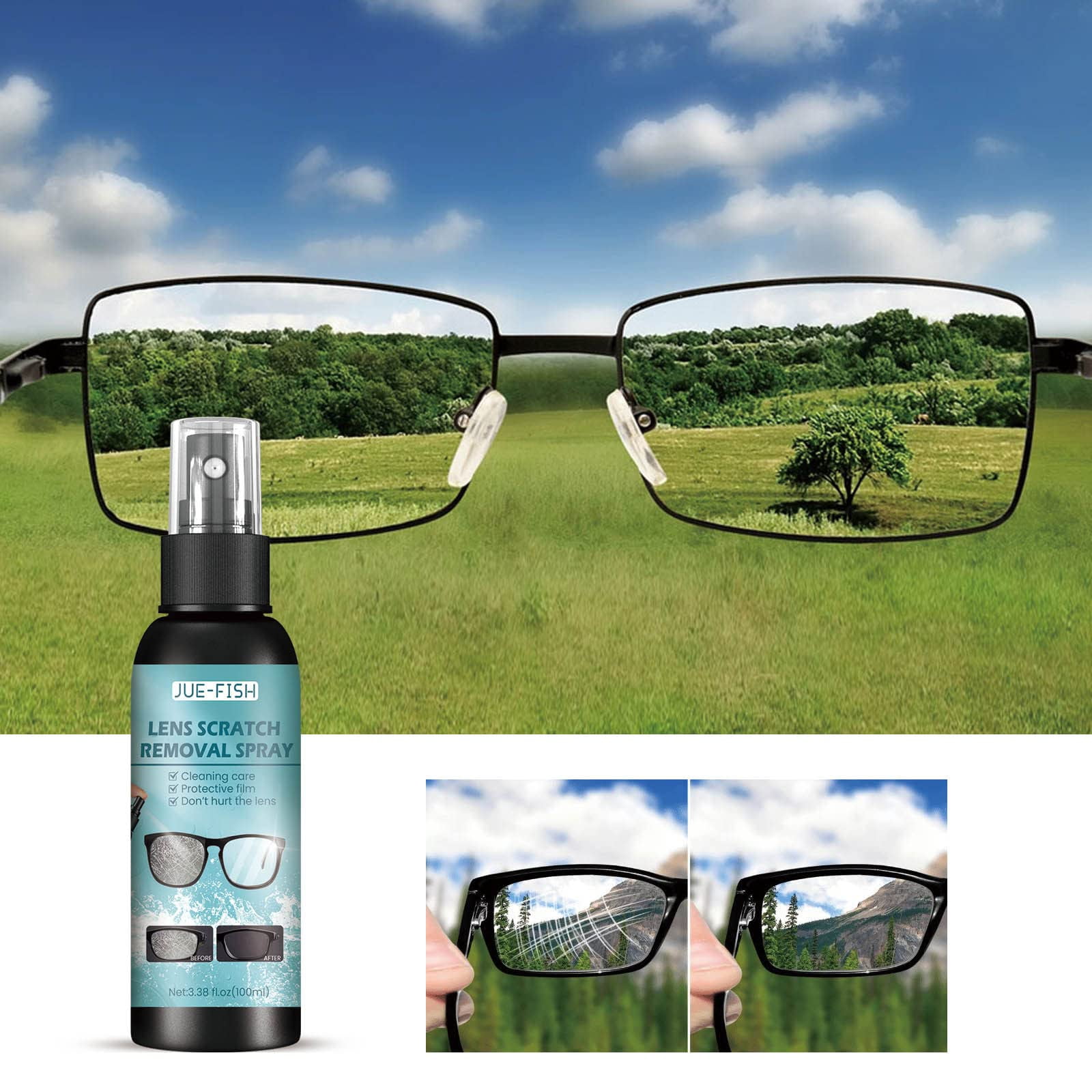 Eyeglasses Cleaner Spray, Eyeglass Glass Scratch Repair Solution, Wipe MultiPurpose Lens