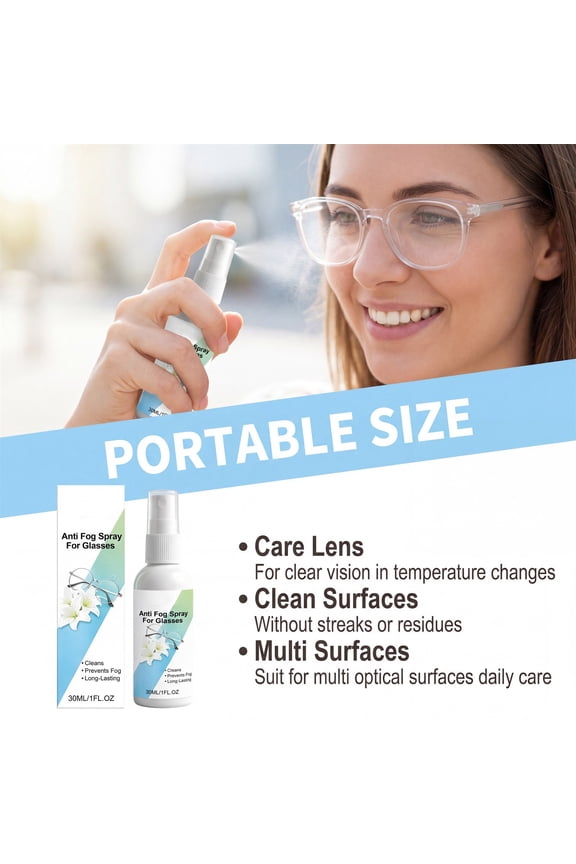 Eyeglasses Fogproof Spray, Lens Maintenance Solution, Anti-Fog Clear Visibility, Abrasion Protection Layer, Easy Application, 30 ml