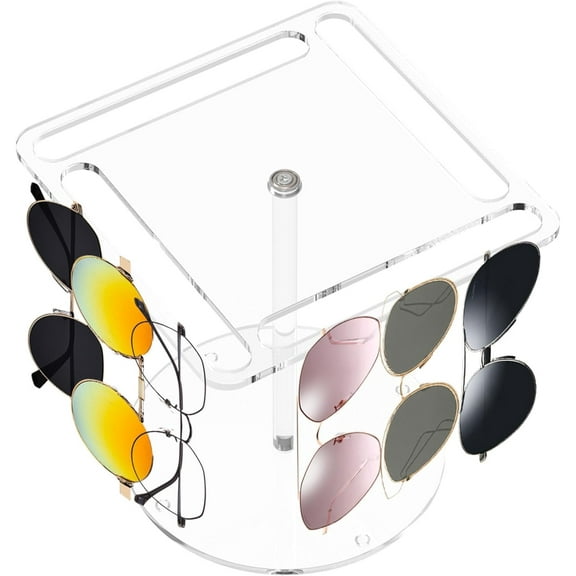 Eyeglasses Rack,Eyeglasses Display Rack,Acrylic Sunglasses Stand,Tabletop Eyewear Display Rack,360° Rotating Sunglasses Organize,Single Layer Sunglasses Holder for Desk (Double Layer-Black)