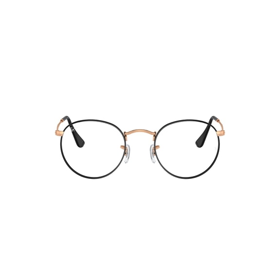 Ray-Ban Round Metal Prescription Eye Glasses in Polished Black on Rose Gold Frames, Size 50
