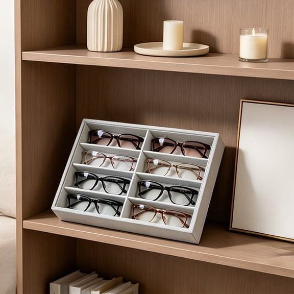 Eyeglasses Storage Tray Velvet Glasses Organizer Display Case Divided Eyewear Holder Drawer Insert Sunglasses Storage Box Optical Frame Collection Organizer For Home Counter