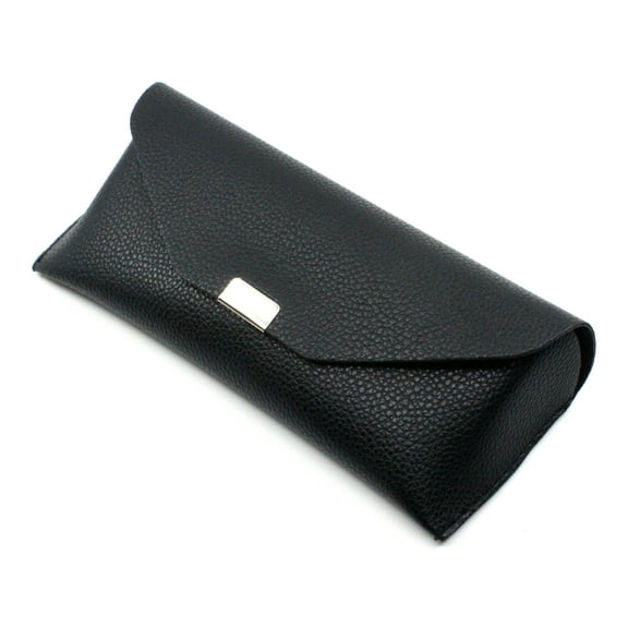 Eyeglasses Sunglasses Case Snap Button Closure Semi-hard Case PU Leather Black