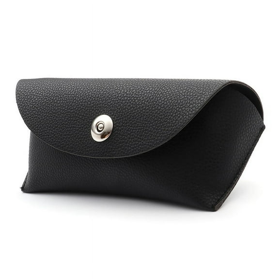 Eyeglasses Sunglasses Case Snap Button Closure Semi-hard Case PU Leather Black