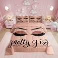 thumbnail image 1 of Eyelash Bedding Set Twin Size,Stylish Pink Sparkles Comforter Set for Teens Adult,Eyelash Aesthetic Duvet Insert,(No Glitter No Sequin) Modern Quilt Comforter with 1 Pillow Sham Warm, 1 of 7