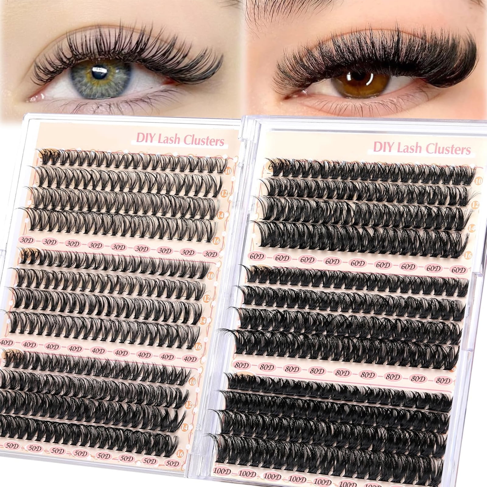 Eyelash Clusters 30D+40D+50D+60D+80D+100D Lash Clusters Wispy Individual Lashes 480PCS D-curly Lash Extension 10-16MM Natural Lashes Clusters DIY Cluster Eyelash Extensions for Beginners