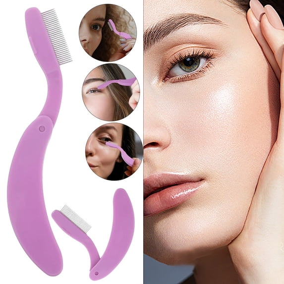 Eyelash Comb and Eyebrow Brush 2-in-1 Tool, Stainless Steel Lash Separator and Brow Groomer, Compact Folding Design for Makeup Bag, Professional Eye Makeup Tool