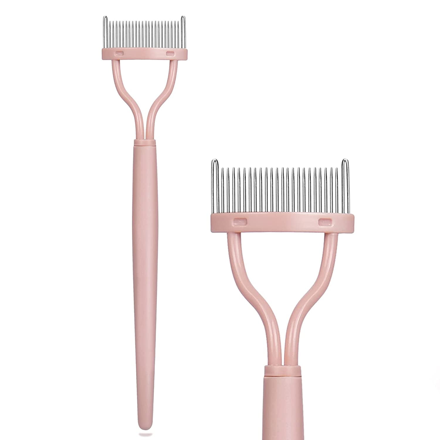 Eyelash Comb, Eyelashes Mascara Separator Tool Lash Comb with Metal Teeth (Pink)