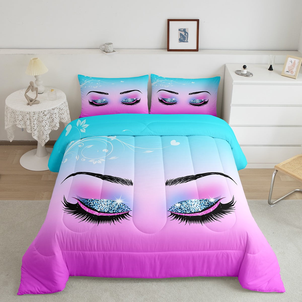 Eyelash Comforter Set King for Girls Women Glitter Sparkle Eyelashes