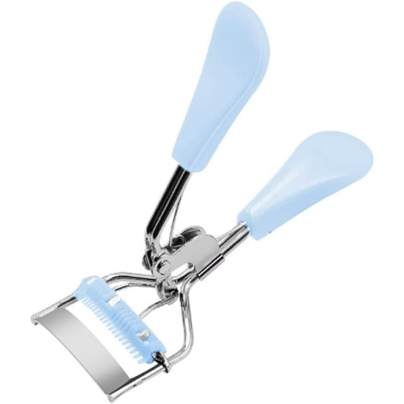 Eyelash Curler with Built in Comb Eye Lash Curler Lash Tool with Brush Mini Small Best Eyelash Curler with Lash Separator Plastic Partial Makeup Curler Blue