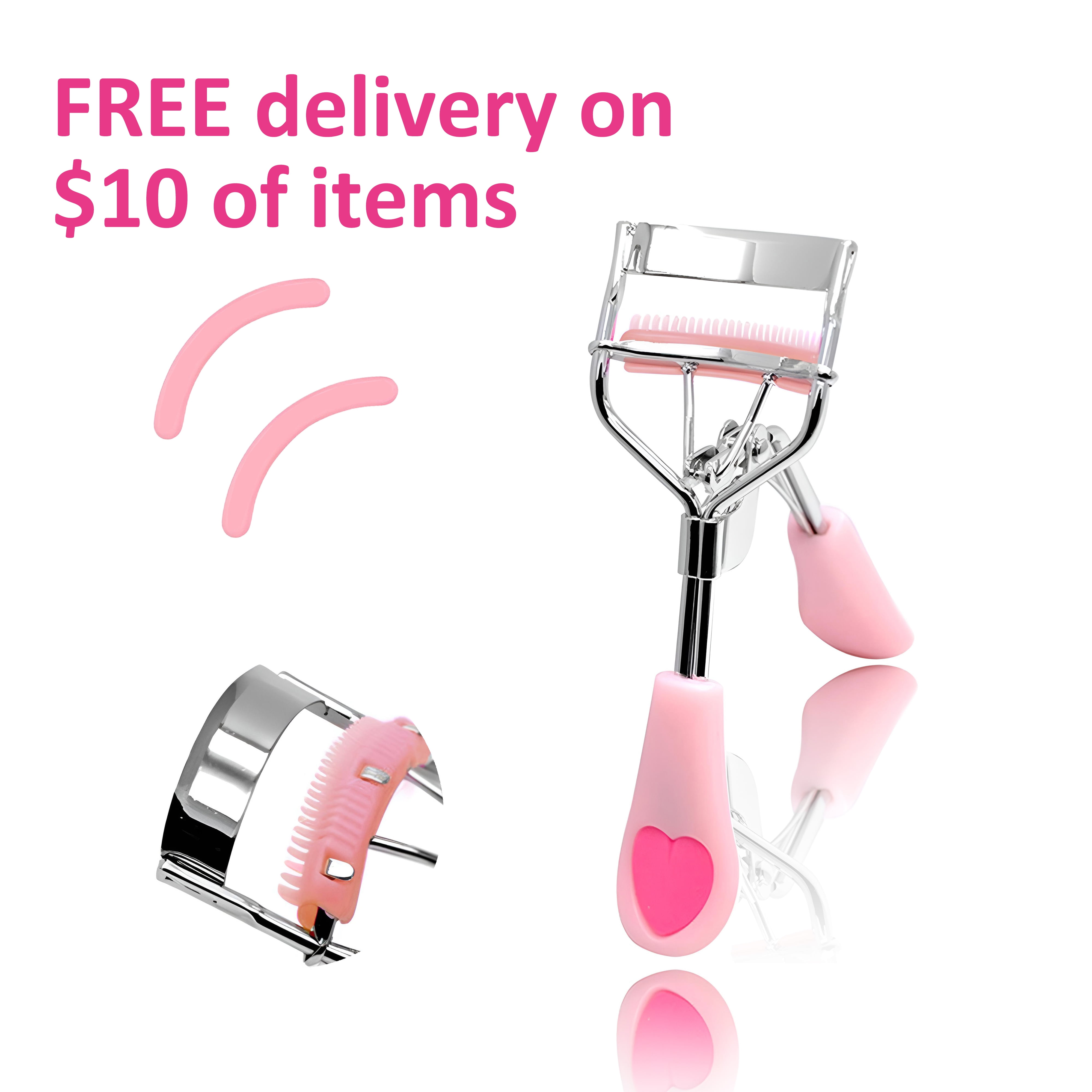 Eyelash Curler with Built in Comb MICPANG Eye Lash Curler Lash Tool with Brush Mini Small Best Eyelash Curler with Lash Separator 2 Refill Pads Portable Compact Plastic Partial Makeup Curler (Peach)