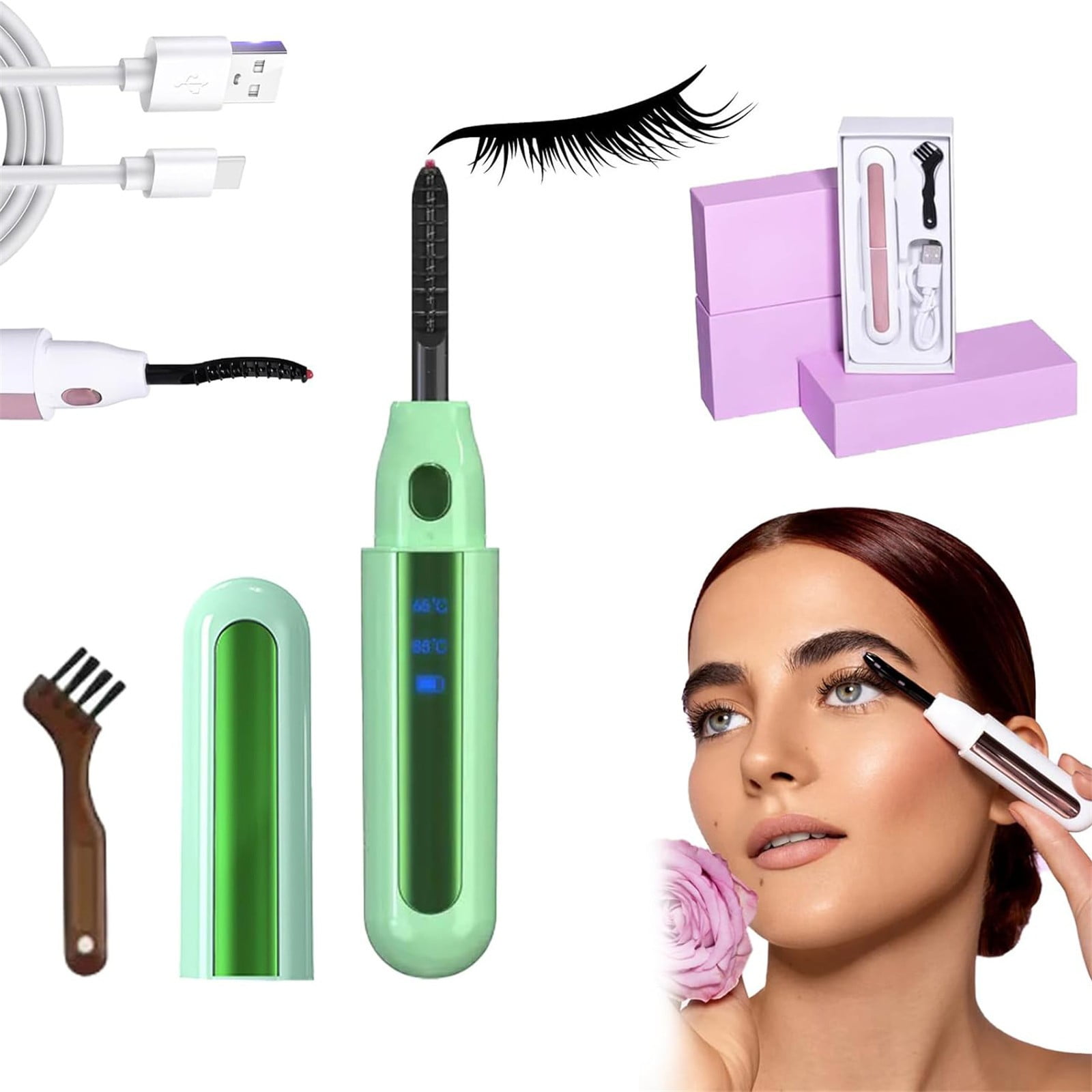 Eyelash Curler, Green, 1 Piece - Curler Heated Eyelash Curler Eyelash Curler Heated Eyelash Curler Lash Curler Eyelash Curler 3 Heating Modes Led Display Usb Rechargeable Makeup To Makeup Organizers