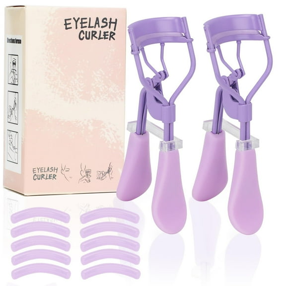 Eyelash Curler with Pads, Lash Curler 2 Pcs with 10 Extra Silicone Replacement Pads, Comfortable Grip for Effortless Curling  Eyelashes for The Perfect Eye Contour (Hyacinth Purple)