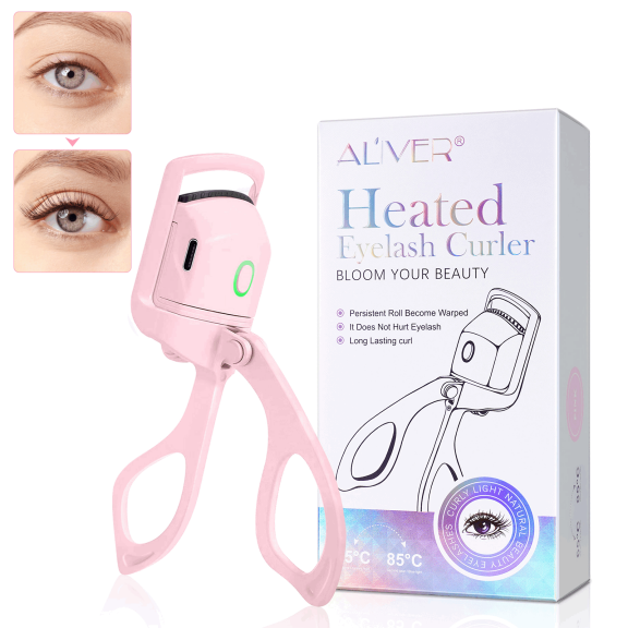 Eyelash Curler, Safe Anti-Burn Eyelash Curlers with Silicone Pad, Type-C Quick Charge, Intelligent Temp Control, 24H Long-Lasting Curls - Pink