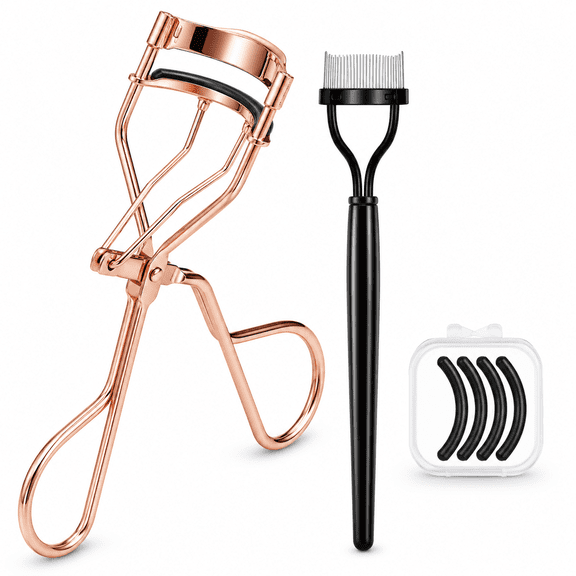 Claire Cope Eyelash Curler w/ Comb, 4 Replaceable Silicone Pads, Professional Volumizing Lash Lift Kit, Rose Gold