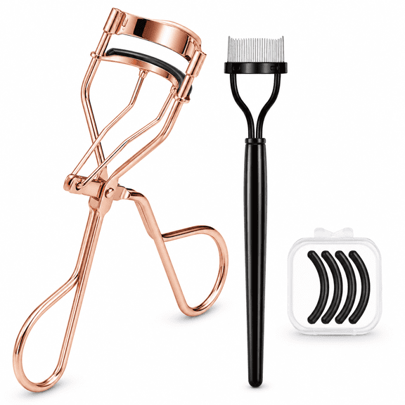 Kawihcie Eyelash Curler w/ Comb, 4 Replaceable Silicone Pads, Professional Volumizing Lash Lift Kit, Rose Gold