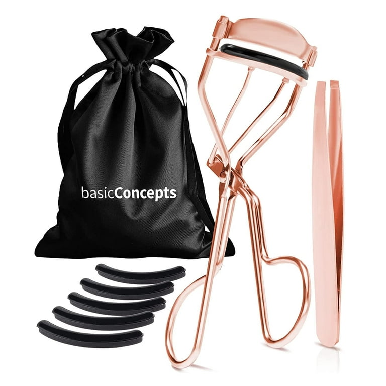 Basic Concepts Eyelash Curlers Kit Rose Gold Stainless Steel Eye Lash Curler for Women with 5 Refills Box Colors Vary
