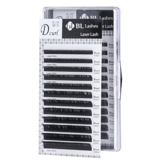 Eyelash Extension BL Laser Mink Lash D Curl Mix 8 Sizes in 1 Tray (DX0.10mm)