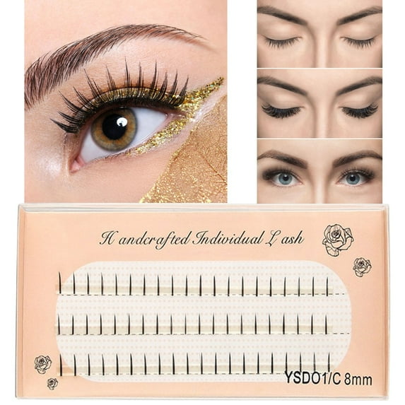 Eyelash Extension Kit 100 Tuft Natural Wispy Lashes DIY Volume Set 8/10/12mm C Curl 007mm Silk Clusters