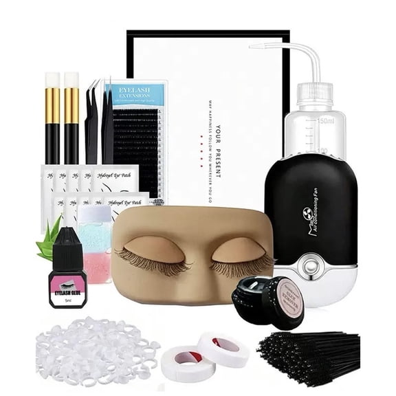Eyelash Extension Kit for Beginners, Professional Lash Extension Kit with Mannequin Head, Lash Starter Kit with Lash Fan, Lash Extension Supplies for Practice Training Kit