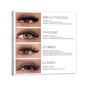 Eyelash Extension Styles Canvas Poster | Classic, Hybrid, Volume & Mega Volume Lash Guide for Beauty Salon & Studio Wall Decor