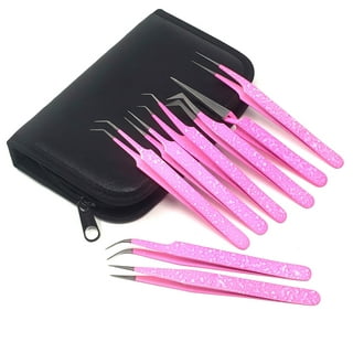 2pcs Pink Stainless Steel Diy Planner And Scrapbook Tweezers, Multi-color  Macaroon Printed Straight And Curved Tweezers For Eyelash Extension
