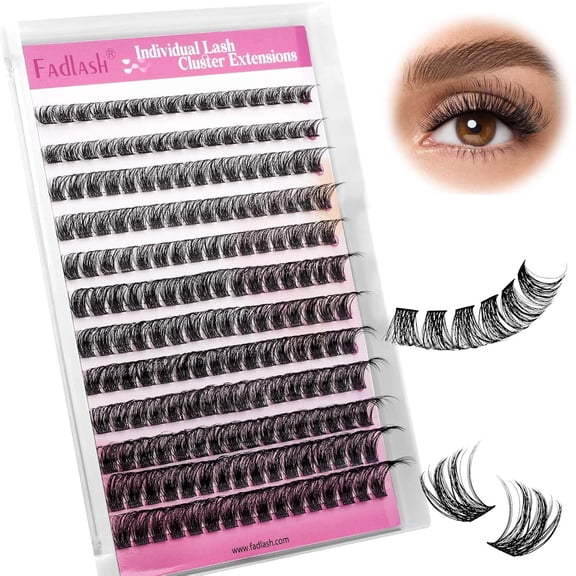 Eyelash Extensions 96 Clusters Lashes D Curl 0.07 Natural Individual Lash Extensions Mixed Tray False Eyelashes Soft & Strong Thin Band DIY at Home (F32-0.07D, 8-16mm)