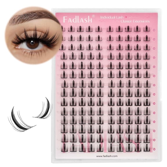 Eyelash Extensions 96 Clusters Lashes D Curl 0.07 Natural Individual Lash Extensions Mixed Tray False Eyelashes Soft & Strong Thin Band DIY at Home (F32-0.07D, 8-16mm)