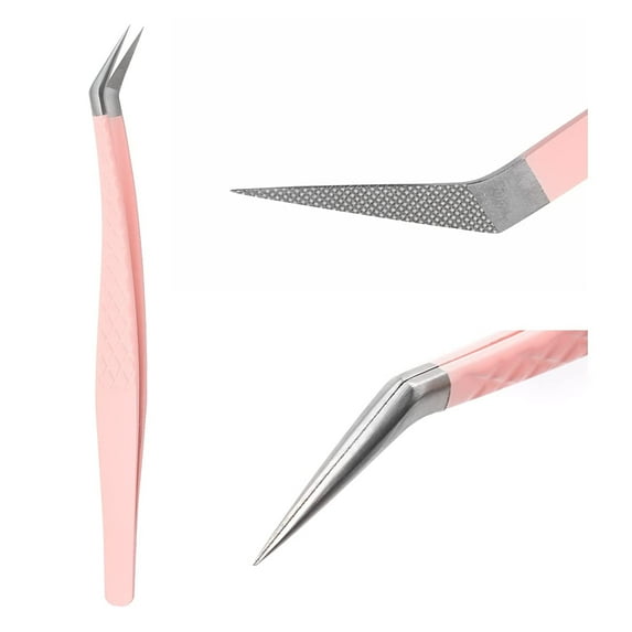 Eyelash Extensions Fiber Tip Eyelash Tweezers Dolphin-shaped Curved Volume Tweezers Eyelash Extensions Craft Fine Angled Lash Extension Tweezers Pink