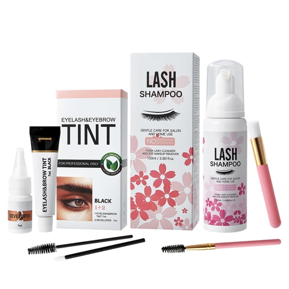 Eyelash & Eyebrow Tint Kit for Natural Bushy Lashes and Brows, Easy to Use & Salon Beauty Home Set Eyelash & Eyebrow Dye Kit Black 7ml, Lash Shampoo for Lash Extensions 100ml