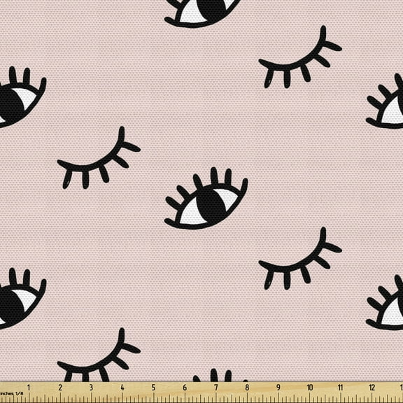 Eyelash Fabric by the Yard Upholstery, Doodle Style Open and Closed Eyes Hand Drawn Sketch Abstract Design, Decorative Fabric for DIY and Home Accents, 3 Yards, Rose Black White by Ambesonne