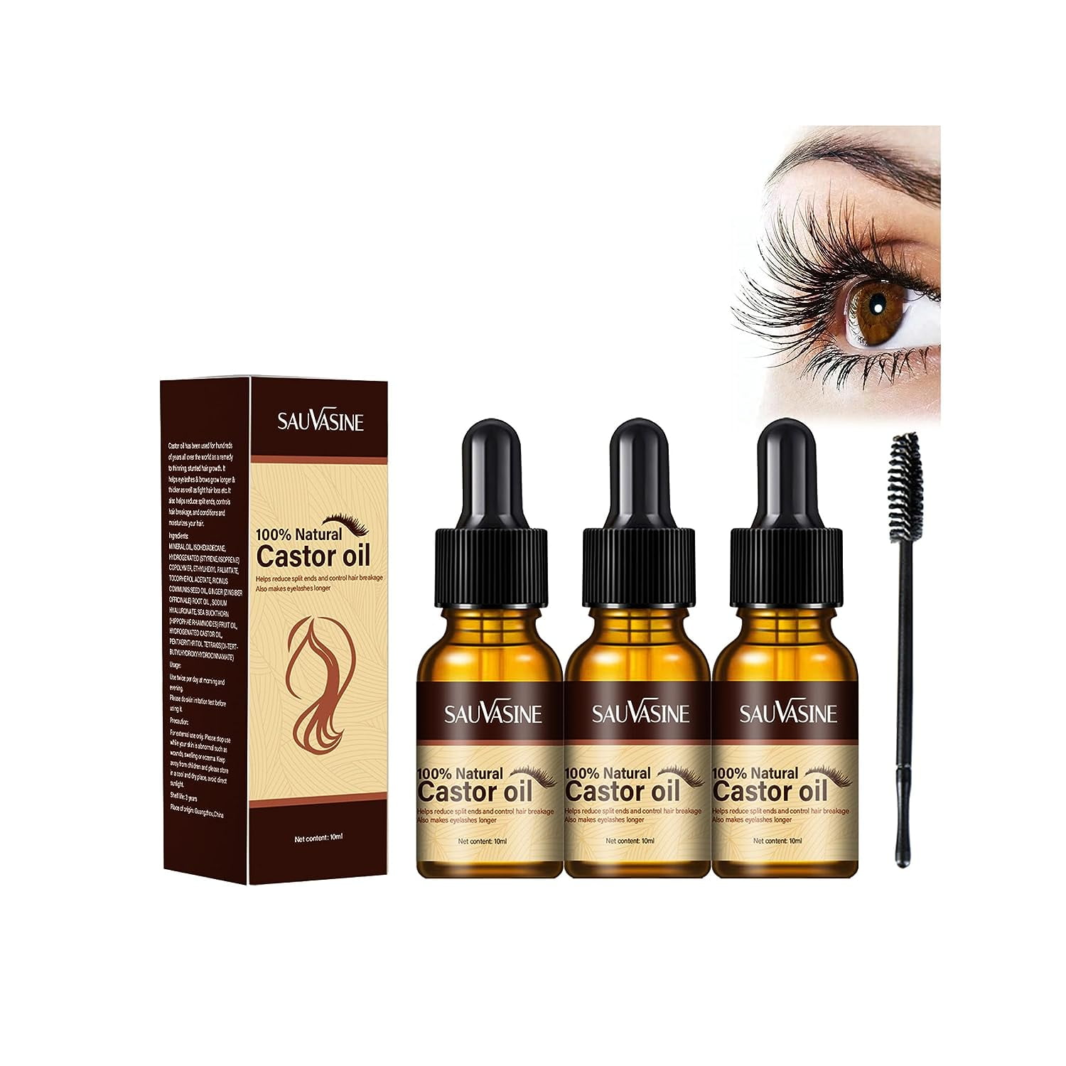 Eyelash Growth Serum, 10ML Eyelash Serum Castor Oil, All Natural Cold