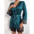 thumbnail image 1 of Eyelash Lace Trim Self Belted Satin Night Robe, 1 of 4