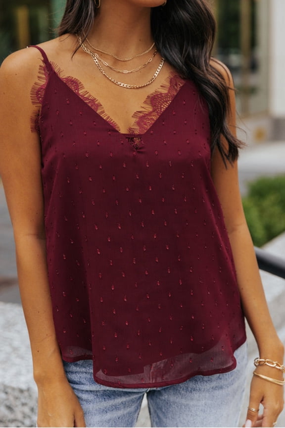 Eyelash Lace Trim Textured Cami Top