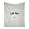 thumbnail image 1 of Eyelash Soft Flannel Fleece Throw Blanket, Young Woman Face with Makeup Dreamy Eyes and Red Lipstick Glamor Beauty, Cozy Plush for Indoor and Outdoor Use, 50" x 60", Multicolor, by Ambesonne, 1 of 5