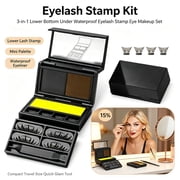 Eyelash Stamp Kit - 3-in-1 Lower Bottom Under Waterproof Eyelash stamp Eye Makeup Set, Lower Lash Stamp, Mini Palette & Waterproof Eyeliner, Compact Travel Size, Quick Glam Tool