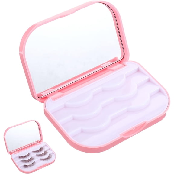 Eyelash Storage Case, 3 Layer Lash Case Makeup Box with Mirror Empty Travel Cases Cosmetic Organizer Fake Container Packaging (Pink)