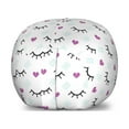 thumbnail image 1 of Eyelash Storage Toy Bag Chair, Winking Eyes and Pink Hearts Romantic Pattern Cartoon, Stuffed Animal Organizer Washable Bag, Large Size, Fuchsia Pale Blue Black, by Ambesonne, 1 of 3
