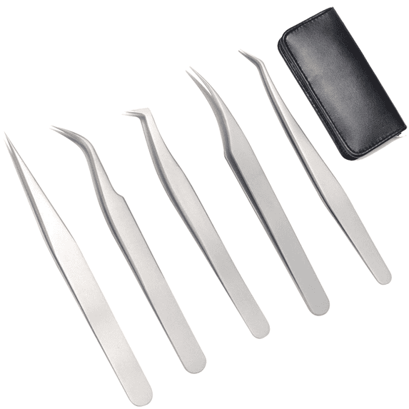 Eyelash Stylist Set, Straight And Curved Tip Tweezers For Manicure And Jewelry Making, Durable Tools With Exquisite Needle Tip (5 Piece)