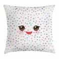 thumbnail image 1 of Eyelash Throw Pillow Cushion Cover, Kawaii Funny Muzzle with Pink Cheeks and Cute Eyes on Colorful Polka Dots Backdrop, Decorative Square Accent Pillow Case, 20 X 20 Inches, Multicolor, by Ambesonne, 1 of 2