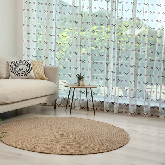 Eyelash Tulle Curtains with Rod Pocket, Winking Eyes and Pink Hearts Romantic Pattern Cartoon, Sheer Drape for Wedding Party 2 Panels, 7 Sizes, Fuchsia Pale Blue Black, by Ambesonne