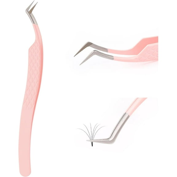 Eyelash Tweezers for Extensions Fiber Tip Lash Tweezers Professional Lash Extension Tweezers for Volume Fans &isolation & Pick up Single Lashes Volume Lash Tweezers Pink