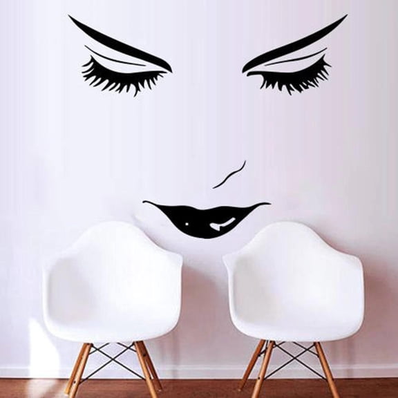 Eyelash Wall Stickers Art Wall Decals Beauty Shop Room Decoration Beauty Salon Girls Room Woman Face Wallpaper Removable 42x34cm