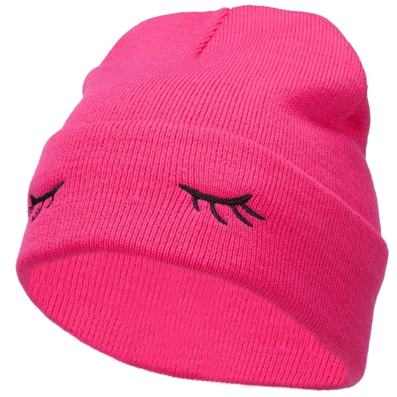 Eyelashes Embroidered 12 Inch Long Beanie - Magenta OSFM