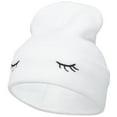 thumbnail image 1 of Eyelashes Embroidered 12 Inch Long Beanie - White OSFM, 1 of 5