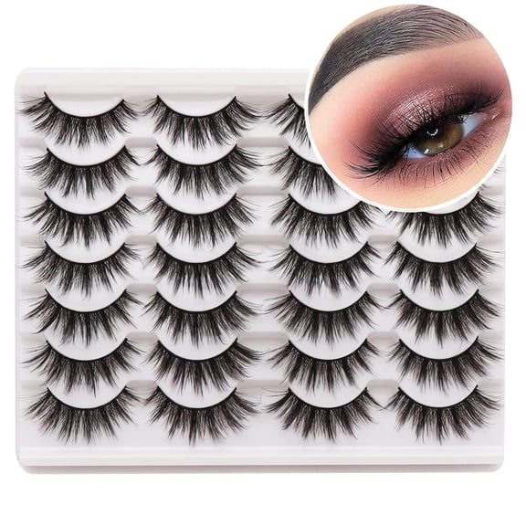 Eyelashes Natural Look Faux Mink Lashes Pack Handmade Fluffy False Eyelashes 14 Pairs Cat Eye Lashes