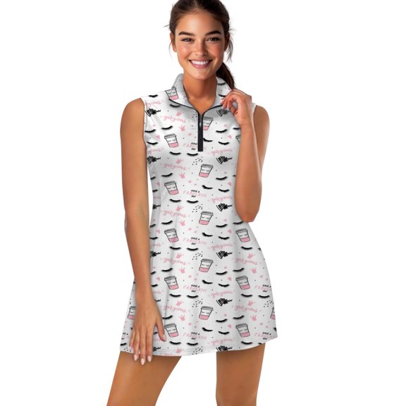Eyelashes and mascara,strokes,coffee cup,closed eyes Sports Dresses Women Tennis Dress Outdoor Badminton Golf Quick-Drying And Breathable Sports Dress